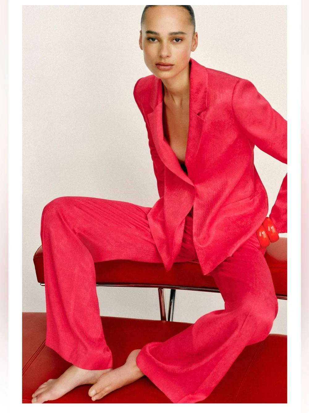 ZARA 2 PIECES MATCHING SET 100% VISCOSE JACQUARD BLAZER AND JACQUARD PANTS